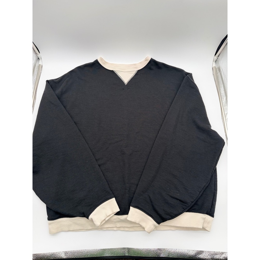 We The Free People Womens Oversized Sweatshirt Black Cream Colorblock Medium